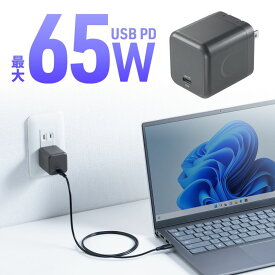 【最大1500円OFFクーポン配布中】【訳あり 新品】USB充電器 PD 充電器 最大65W 1ポート Type-C×1 GaN採用 折りたたみ式プラグ 小型 キューブ 急速充電 ノートパソコン スマホ タブレット PSE適合商品 ACA-PD105BK サンワサプライ ※箱にキズ、汚れあり