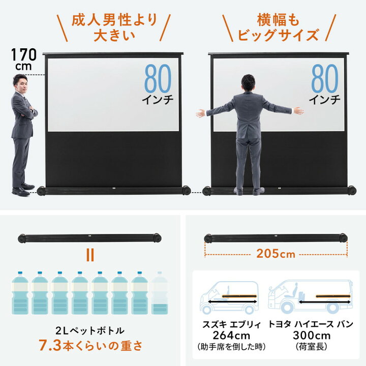 楽天市場】プロジェクタースクリーン 80インチ 自立式 持ち運び可能 床 
