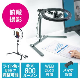 【最大3500円OFFクーポン配布中】LEDリングライト 俯瞰撮影 ウェブカメラ スマホ ウェブ会議 YouTube/自撮り向け 120灯 最大800ルーメン スタンド EZ2-DGCAM029