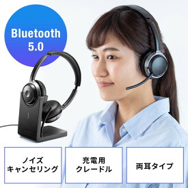 【最大3500円OFFクーポン配布中】Bluetoothヘッドセット ワイヤレスヘッドセット 両耳タイプ オーバーヘッド 全指向性マイク 在宅勤務 コールセンター EZ4-BTSH018BK
