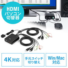 パソコン切替器 PC2台 HDMI 4K60Hz 手元スイッチ切替 USBキーボード USBマウス スピーカー マイク Windows Mac テレワーク EZ4-SW038