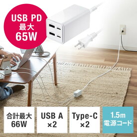 【4/25限定！抽選で100%P還元+10％OFFクーポン】Type-C PD 充電器 4ポート 65W 急速充電器 GaN窒素ガリウム採用 PSE認証 USB-C/USB-A機器対応 iPhone Android iPad MacBook EZ7-AC035W