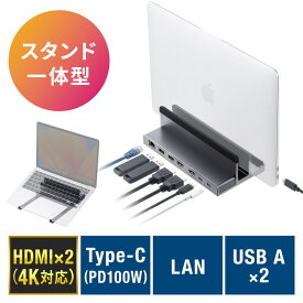 USB Type-Cドッキングステーション スタンド一体型 クラムシェル ノートパソコンスタンド HDMI×2 USBハブ×2 4K/60Hz PD100W 有線LAN対応 EZ4-VGA018