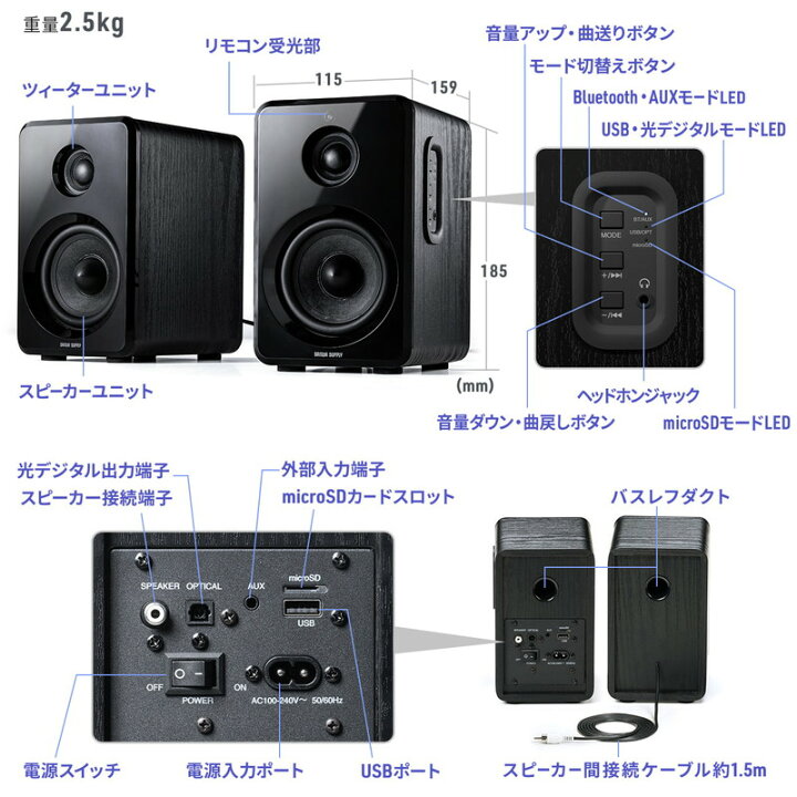 楽天市場】Bluetoothスピーカー アンプ内蔵 高出力80W Bluetooth 光 