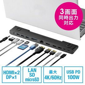 【5/30限定！全品ポイント10倍】ドッキングステーション HDMI2つ 3画面出力対応 スタンド機能 コンパクトサイズ USB-C接続 DisplayPort PD100W 有線LAN対応 EZ4-VGA021