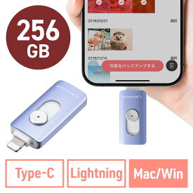 【最大3500円OFFクーポン配布中】Lightning Type-C USBメモリ 256GB Piconizer4 バイオレット iPhone Android 対応 MFi認証 バックアップ iPad USB 10Gbps EZ6-IPLUC256GV