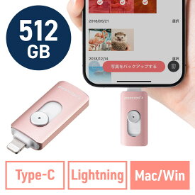 Lightning Type-C USBメモリ 512GB ピコナイザー Piconizer4 ローズゴールド iPhone Android 対応 Mfi認証 バックアップ iPad USB 10Gbps EZ6-IPLUC512GP