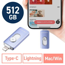 Lightning Type-C USBメモリ 512GB ピコナイザー Piconizer4 バイオレット iPhone Android 対応 Mfi認証 バックアップ iPad USB 10Gbps EZ6-IPLUC512GV