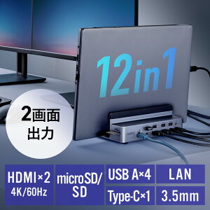 hbLOXe[V USB-C 12in1 X^h^ 2 HDMI2|[g NVF 4K/60Hz PD100W LLAN 3.5mm J[h[_[ EZ4-VGA029