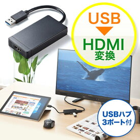 【4/20限定！抽選で100%P還元+全品P5倍】USB-HDMI変換アダプタ USB3.0ハブ付 ディスプレイ増設 デュアルモニタ ディスプレイアダプタ EZ4-HUB027