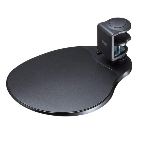 【割引クーポン配布中 12/26 01：59まで】マウステーブル 360度回転 クランプ式 硬質プラスチックマウスパッド ブラック EZ2-MPD021BK