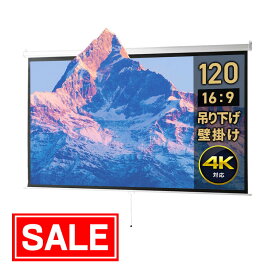 【スーパーSALE！限定価格】プロジェクタースクリーン 吊り下げ 120インチワイド 16：9 4K対応 高解像度 フルハイビジョン 天吊 壁掛け ロール スプリング 手動 EEX-PST3-120HDK