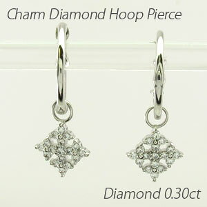 【P10倍 500円OFFクーポン】ピアス 揺れる ダイヤモンド フープ 小さめ レディース 中折れ スノークリスタル 雪 結晶 フープ ピアス 揺れる チャーム ブラ プラチナ pt900 0.3カラット オータムセ