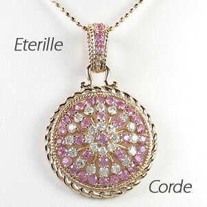 【P10倍 500円OFFクーポン】ダイヤモンド ネックレス 18k ペンダント レディース アンティーク ミル なわ ピンクサファイア サークル ラウンド ゴージャス 1.0カラット ゴールド k18 18金 オータム