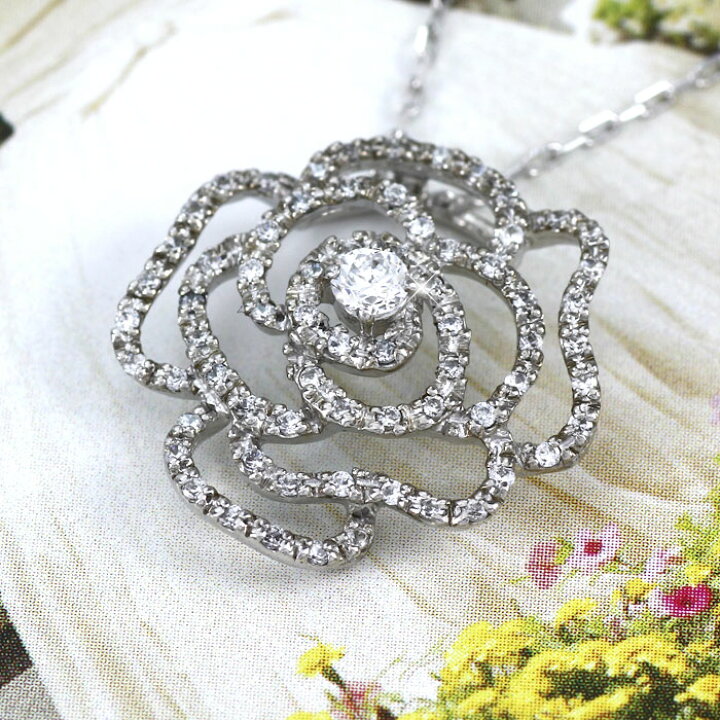 楽天市場】ダイヤモンド ネックレス 18k ペンダント レディース 薔薇 