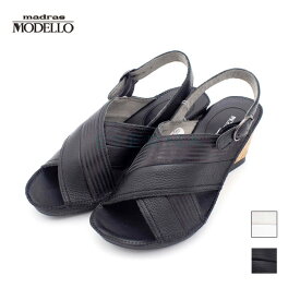 アウトレット MODELLO マドラス モデーロ 6027+ 靴 レディース サンダル バックベルト レザー ウェッジソール コルク 黒 ホワイト 送料無料