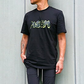 MSGM エムエスジーエム NEWブラッシュストローク Wロゴ Tシャツ BLK (ブラック) 春夏新作 T-Shirt イタリア ミラノ発 カジュアル プリント ペアコーデ トップス クルーネック