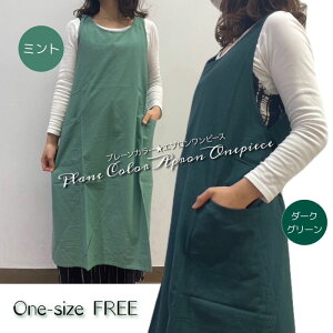 【メール便送料無料】プレーンカラー☆エプロンワンピース〜ミント・ダークグリーン〜( エスニックファッション アジアンファッション エプロン エプドレ エプロンドレス   カフェエプ