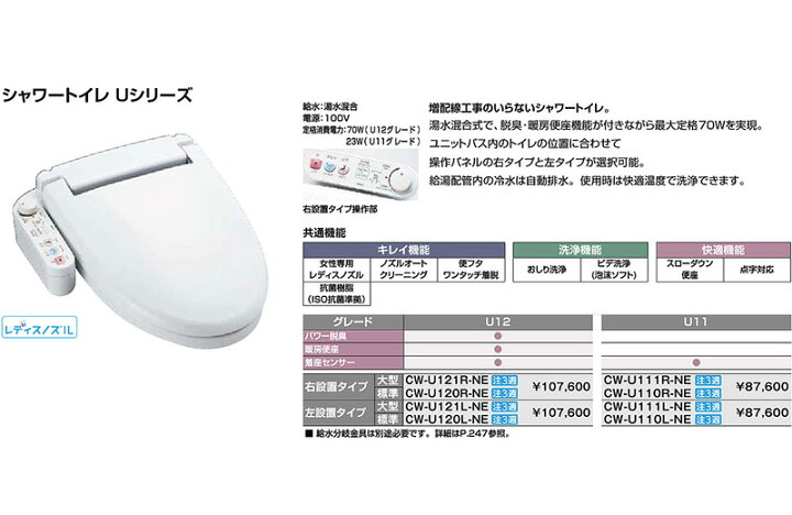楽天市場】CW-U110R-NE シャワートイレ Uシリーズ : etile 楽天市場 