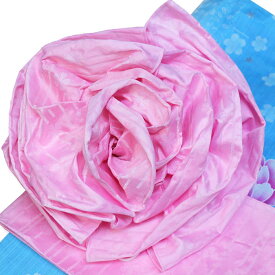 作り帯 浴衣帯 縞ピンク 兵児帯 フラワー結び帯 結び帯 ゆかた 帯 送料無料