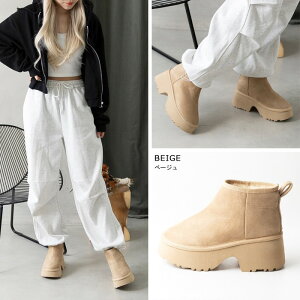 【10/24 20:00〜10/27 9:59 ポイント5倍】attagirl アタガール 厚底ヒールムートンブーツ ヒール6cm 全3色ブラック キャメル ベージュ スウェード スエード シンプル 防寒 ぺたんこ カジュアル クラ