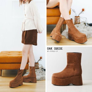 【10/24 20:00〜10/27 9:59 ポイント5倍】attagirl アタガール 厚底ステッチショートブーツ ヒール8cm 全3色ブラック スエード ブラウン オーク カジュアル ベーシック シンプル スウェード 内側フ