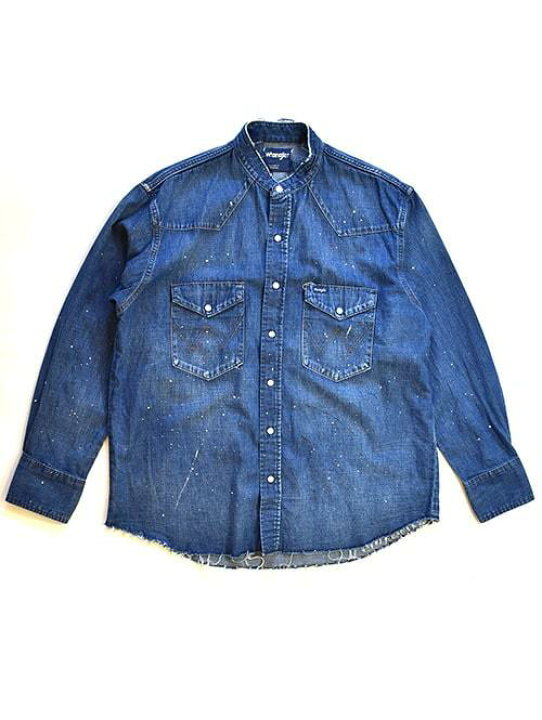 楽天市場】Wrangler PAINT REMAKE DENIM SHIRT BLUE BLACK ラングラー 