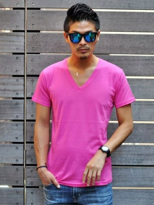 楽天市場 原宿老舗セレクトショップ エトフ オリジナル メンズ モダール ベーシック Vネック Tシャツ カットソー 半袖 ピンク 原宿 エトフ Etoffe