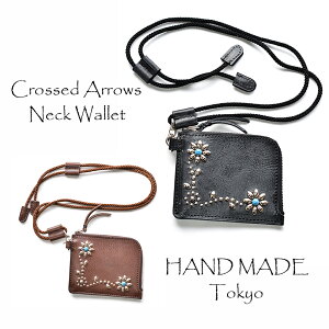CROSSED ARROWS (�N���b�V�[�h�@�A���[�Y�jNECK WALLET�T�R�b�V�� �X�g���b�v�t�@�}���`�P�[�X ���K���� ������ ���v�@�{�v �X�^�b�Y�@���z�@�l�b�N�E�H���b�g