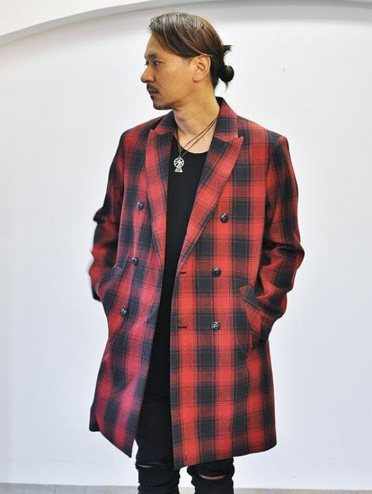 楽天市場 Etoffe 原宿 メンズセレクトショップ エトフオリジナル チェックコート 少量 限定生産赤黒チェック ロングコート 原宿 エトフ Etoffe