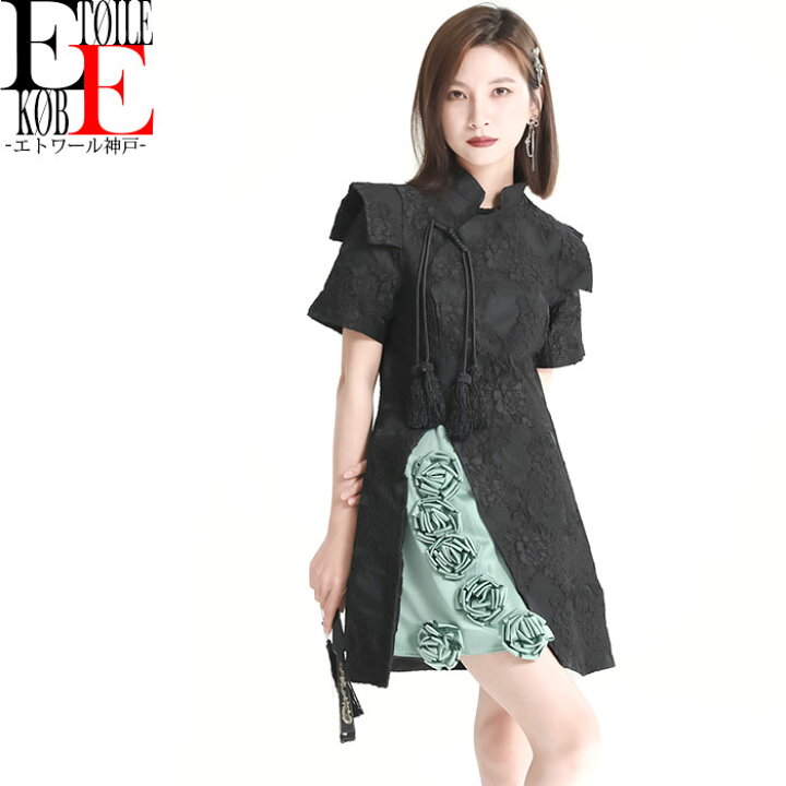 楽天市場 ワンピース チャイナドレス ショート ミニ 半袖 レディース おしゃれ きれいめ 大人 細見え かわいい 可愛い アシンメトリー カジュアル モード モード系 ライブ ダンス ステージ 舞台 衣装 バンギャ 中華 チャイナ 韓国 トレンド ファッション 服 黒 ブラック