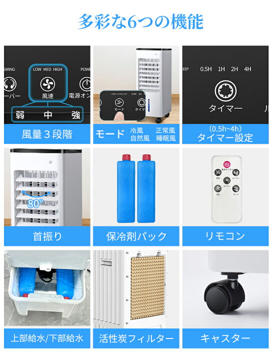 楽天市場】冷風機 強力冷風 冷風扇 大容量タンク6L 自動首振り 3段階 