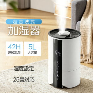2026最新型 加湿器 超音波 加湿器 卓上 大容量5L 空気清浄 3段階調節 7色LEDライト 上部給水 湿度設定 自