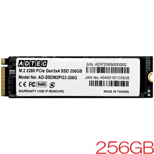 �A�h�e�b�N AD-SSDM2PG3-256G [256GB SSD M.2 (2280) PCIe Gen3x4 NVMe 3D TLC 160TBW 3�N�ۏ�]