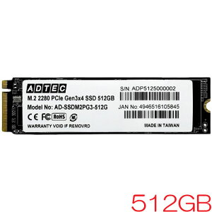 �A�h�e�b�N AD-SSDM2PG3-512G [512GB SSD M.2 (2280) PCIe Gen3x4 NVMe 3D TLC 380TBW 3�N�ۏ�]