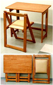 木製　折りたたみテーブル＆チェアセット　14．0kg[No.80]一人暮らし
