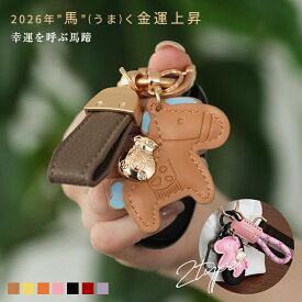 【クーポンで857円～】馬と馬蹄 キーホルダー 干支 馬蹄形 フック PUレザー 金運 アクセサリー バッグチャーム 飾り うま モチーフ レザーキーリング 車の鍵 ギフト プレゼント（3）【予約販売】