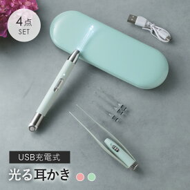 【クーポンで30％OFF】LEDライト付き耳かき 4点SET 光る耳かき USB充電式 水洗い可 ケース付き（3）