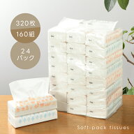 【クーポンで50％OFF】ソフトパックティッシュ まとめ買い 320枚160組 24パック 72パック 北欧風 スタイ…