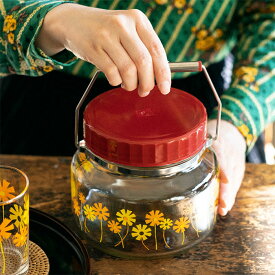 『アデリアレトロ 貯蔵びん 1L アリス』【1000ml 梅酒 カリン酒 果実酒 梅シロップ 貯蔵 びん ガラス お米 駄菓子 乾物 保存 レトロ 昭和 喫茶店 純喫茶 カフェ 花柄 小花 日本製】