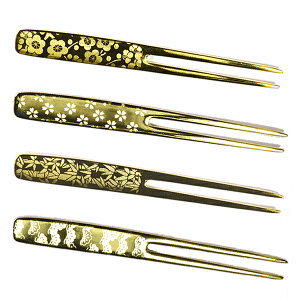 『かんざしピックフォーク ゴールド 柄入りシリーズ』【ピックフォーク フォーク カトラリー オードブル 和菓子 デザート スィーツ お花見】【メール便対応】