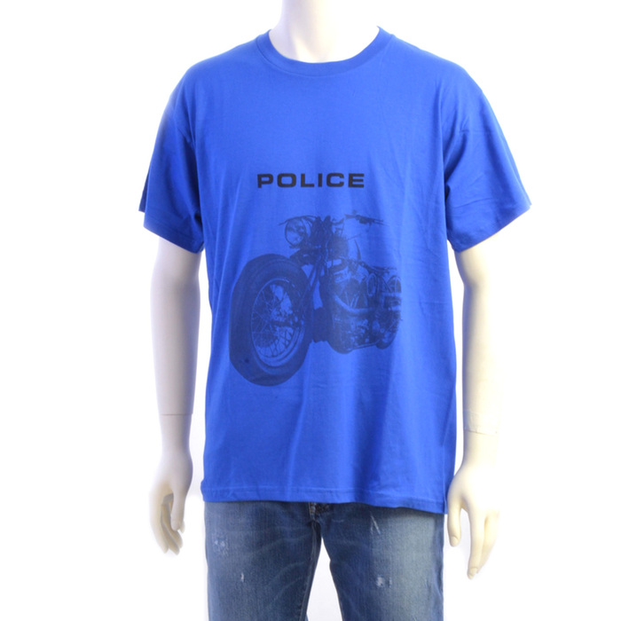 POLICE 半袖クルーネックTシャツ プレゼント ギフト ブルー 低価格化 父の日 ポリス Tシャツ 全店販売中