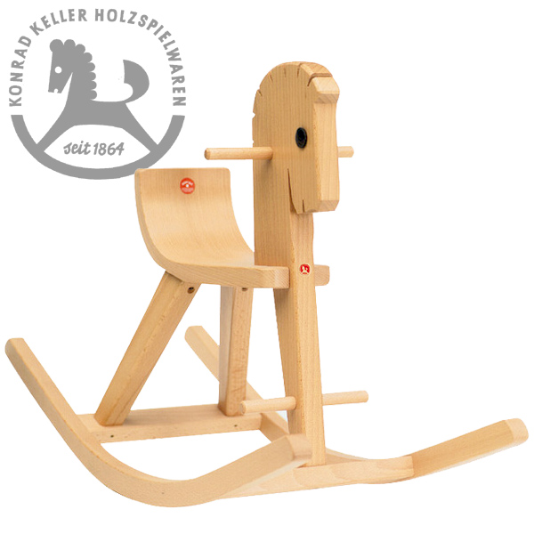 Konrad Keller ケラー社 木馬のペーター 白木〜ペーターの愛称を持つドイツのおもちゃメーカーKonrad  Keller（ケラー社）の人気の木馬（ロッキングホース）です。ケラー社のロゴマークの木馬です。 | 木のおもちゃ ユーロバス
