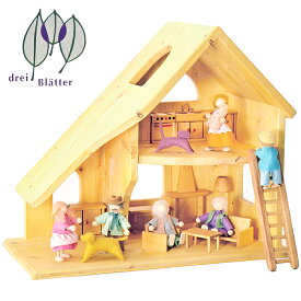 Drei Blatter ドライブラッター社 ドールハウス 人形の家 2階建 (小) 完成品〜ドイツの木製玩具メーカー、Drei Blatter（ドライブラッター社）の2階建てのナチュラルな木製ドールハウスです。(DB5015)