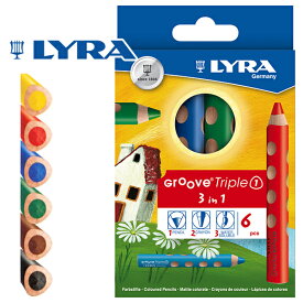 [メール便可] LYRA リラ社 Groove グルーヴトリプルワン 色鉛筆 6色セット〜ドイツ・LYRA（リラ社）の人間工学から考えられた色鉛筆。グルーヴトリプルワンは、1本でクレヨン・色鉛筆・水彩色鉛筆の3通りの描き方ができます。(LY3831060)