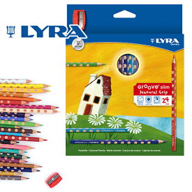 [メール便可] LYRA リラ社 Groove グルーヴスリム 色鉛筆 24色セット（シャープナー付き）〜ドイツ・LYRA（リラ社）の人間工学から考えられた色鉛筆。可愛らしい水玉模様が正しい握り方をサポートしてくれる鉛筆Groove（グルーヴ）シリーズ。