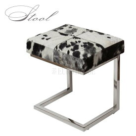【送料無料】リアルファースツール stool W40 D33 ブラック×アイボリー スツール Calf Stool 毛皮 牛革 天然素材 スチール メッキ ウレタン soco