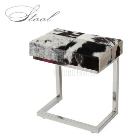 【送料無料】欠品中 次未定 リアルファースツール スツール Calf Stool 毛皮 牛革 天然素材 スチール メッキ ウレタン stool W40 D25 ブラック×アイボリー soco