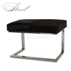 【送料無料】在庫少要確認 リアルファースツール 長スツール W60 ダークブラウン スツール Calf Stool 毛皮 牛革 天然素材 スチール メッキ ウレタン soco