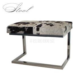 【送料無料】リアルファースツール 長スツール W60 ブラック×アイボリー スツール Calf Stool 毛皮 牛革 天然素材 スチール メッキ ウレタン soco